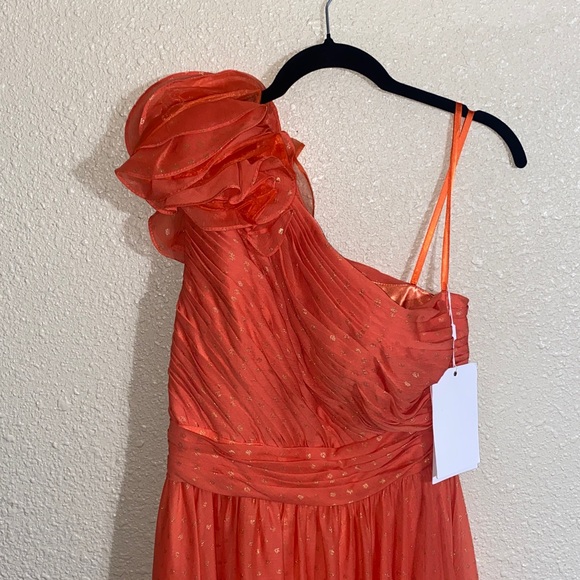 NWT Mac Duggal Orange Polka Dot Ruffled One Shoulder Gown 49536 Size 6 - Picture 5 of 16